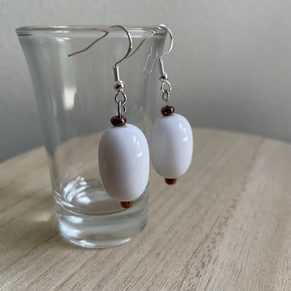 Copper Ivory Beaded Earrings‎